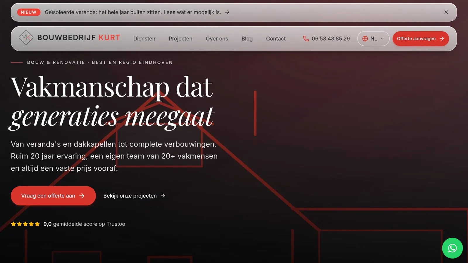 De homepage van bouwbedrijfkurt.nl